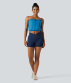 Halara Flex™  Shorts 7,5cm Denim Casual Taille Haute Poches Latérales Croisées en Maille Extensible