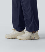 Pantalon running coupe droite taille haute à cordon de serrage et fronces séchage rapide avec poches