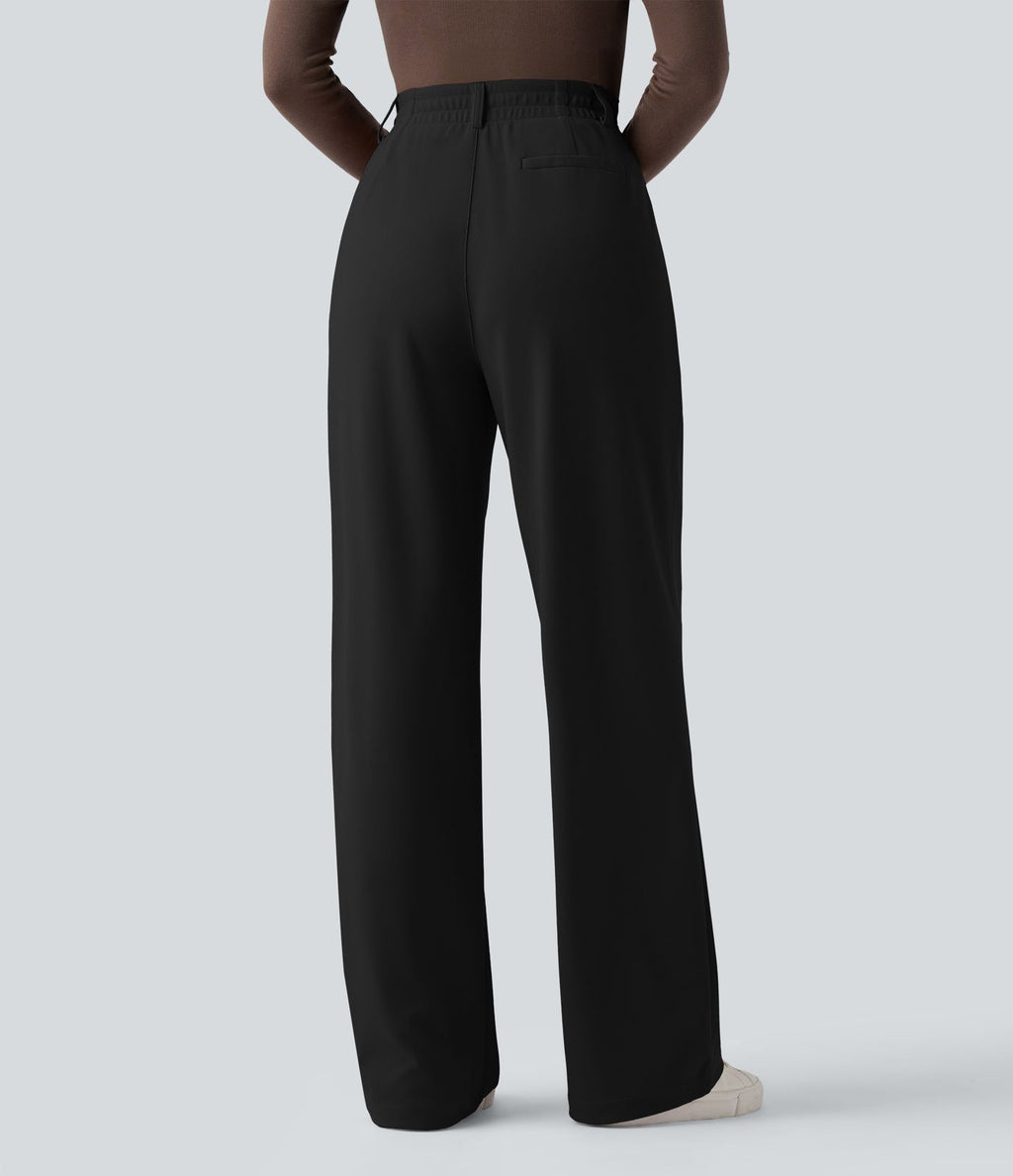 Pantalon tailleur Halara Flex™ taille haute coupe droite micro-gaufré avec poches