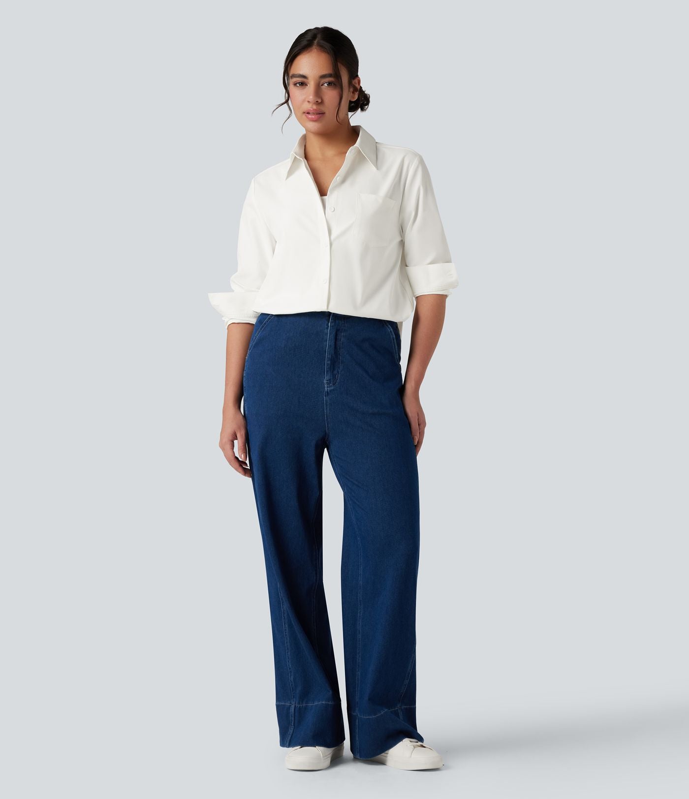 Chemise tailleur col chemise ourlet arrondi manches longues avec poche poitrine
