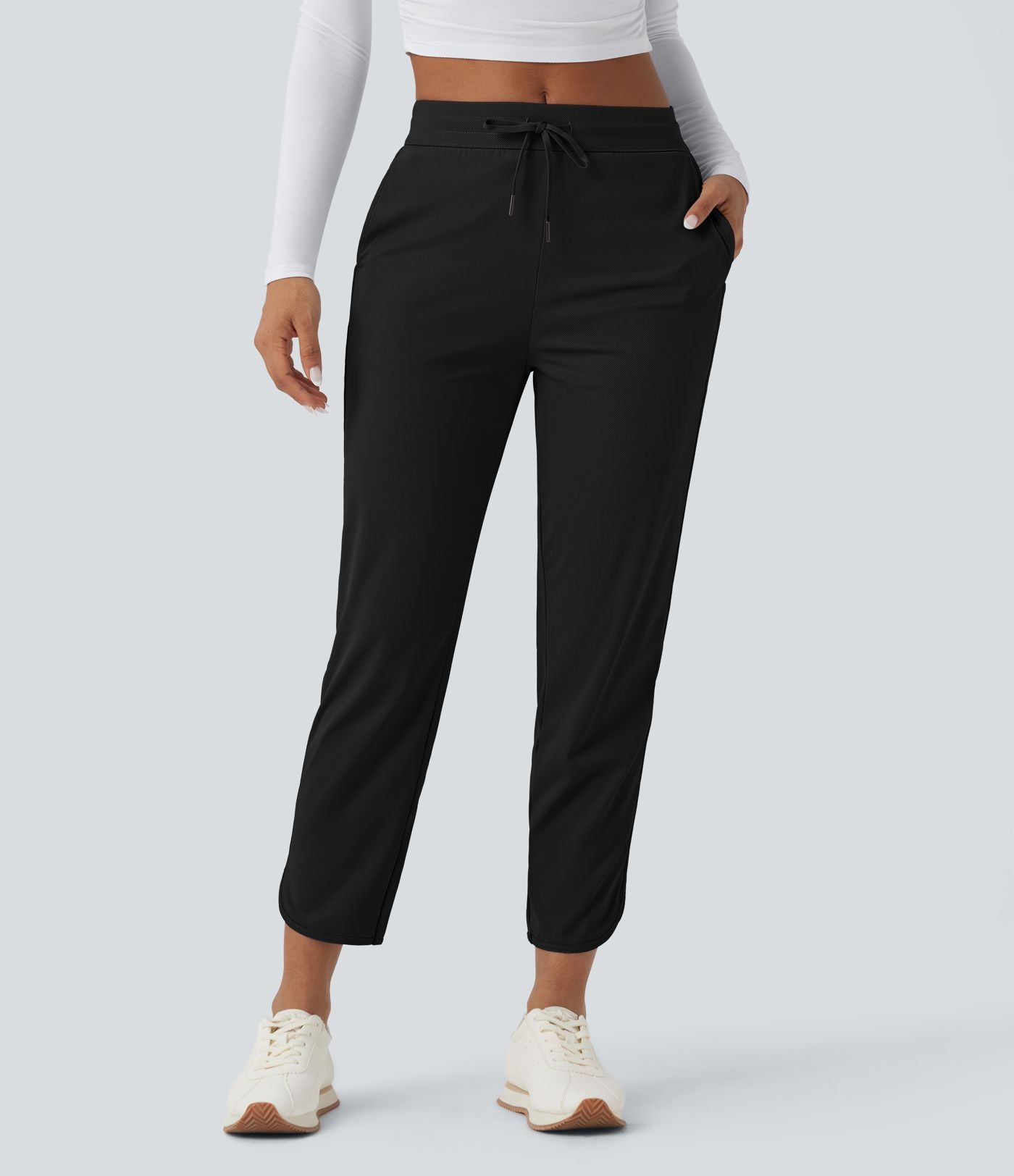 Pantalon de golf fuselé, taille mi-haute, cordon, ourlet courbé, séchage rapide, avec poches—UPF40+