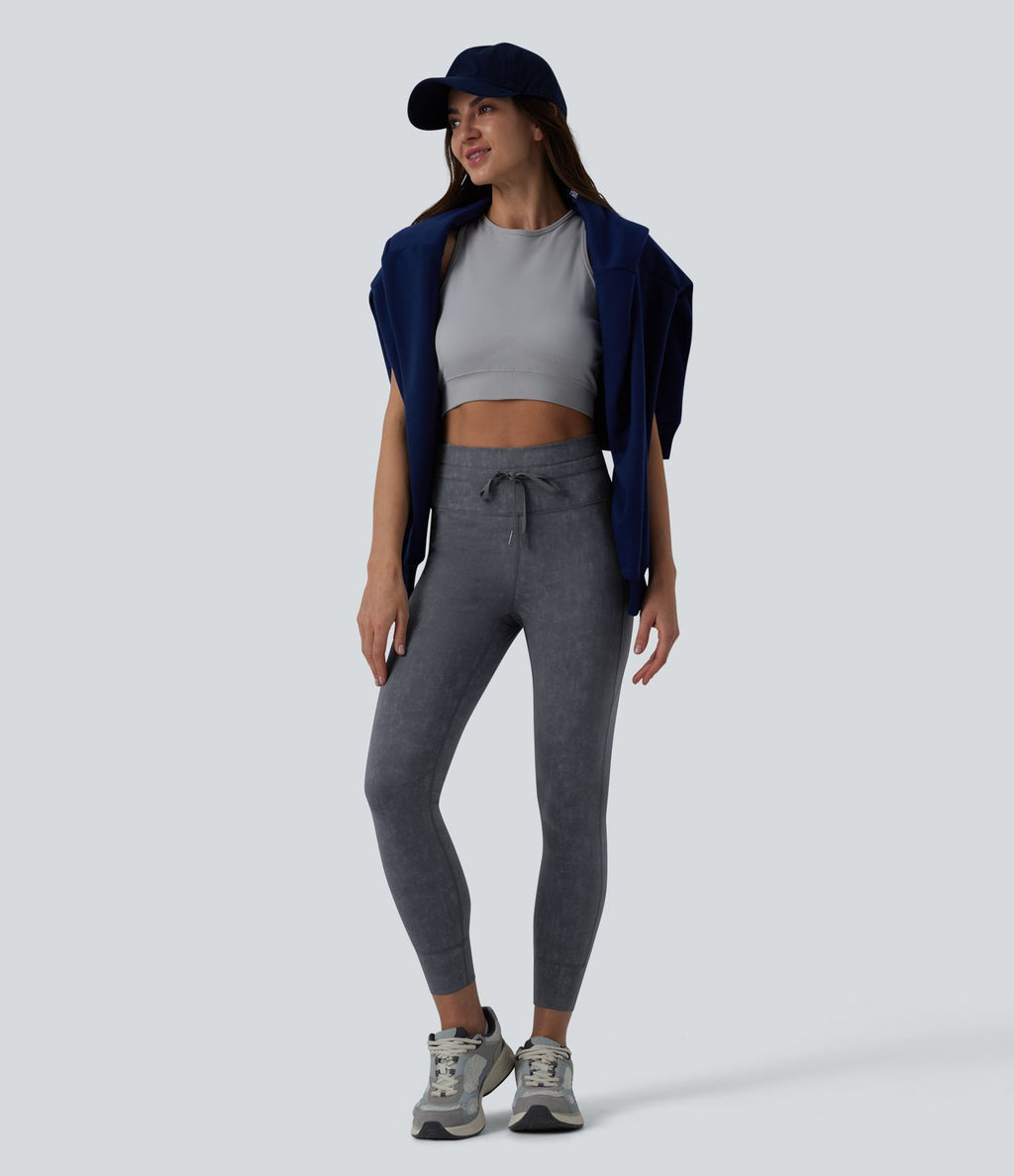Legging casual 7/8 taille haute avec cordon de serrage et poches
