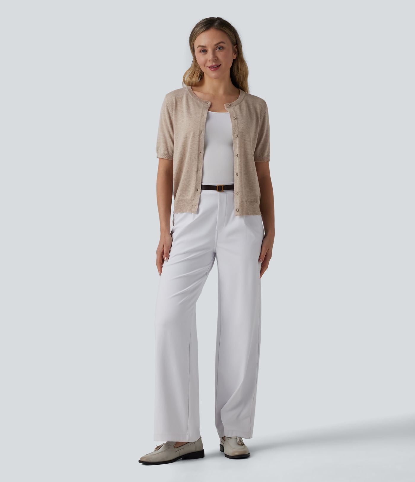 Gilet de travail col rond manches courtes mélange laine