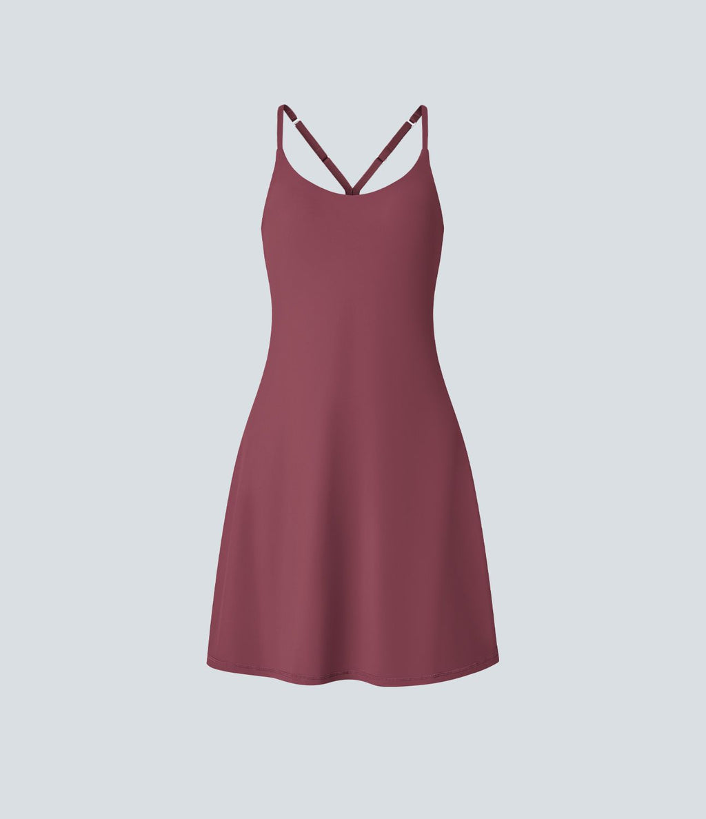 Softlyzero™ Airy Robe Sport de Yoga Plus Longue Dos Nu Découp Bretelles Réglables et Poches