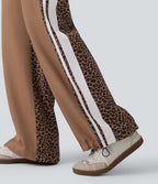 Pantalon ample décontracté taille mi-haute avec cordon de serrage color block rayures léopard contrastant avec poches