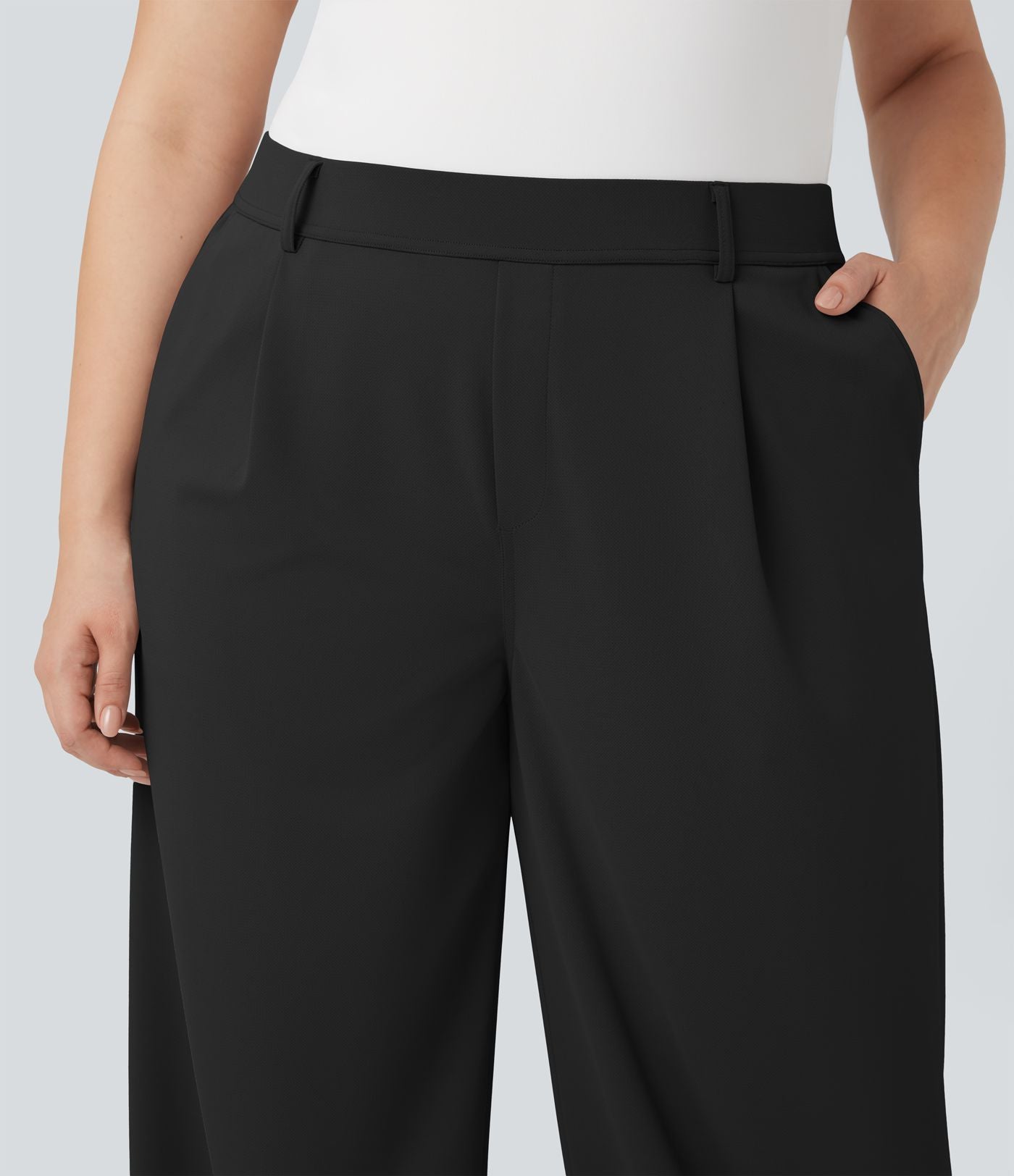 Pantalon tailleur grande taille Halara Flex™ crêpe taille haute jambe droite avec poches