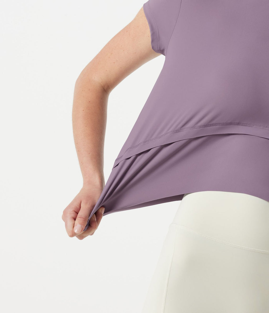 Haut de sport de running Halara UltraSculpt™ Cool, séchage rapide, col rond, manches courtes, ourlet asymétrique haut-bas, coupe ample — UPF50+