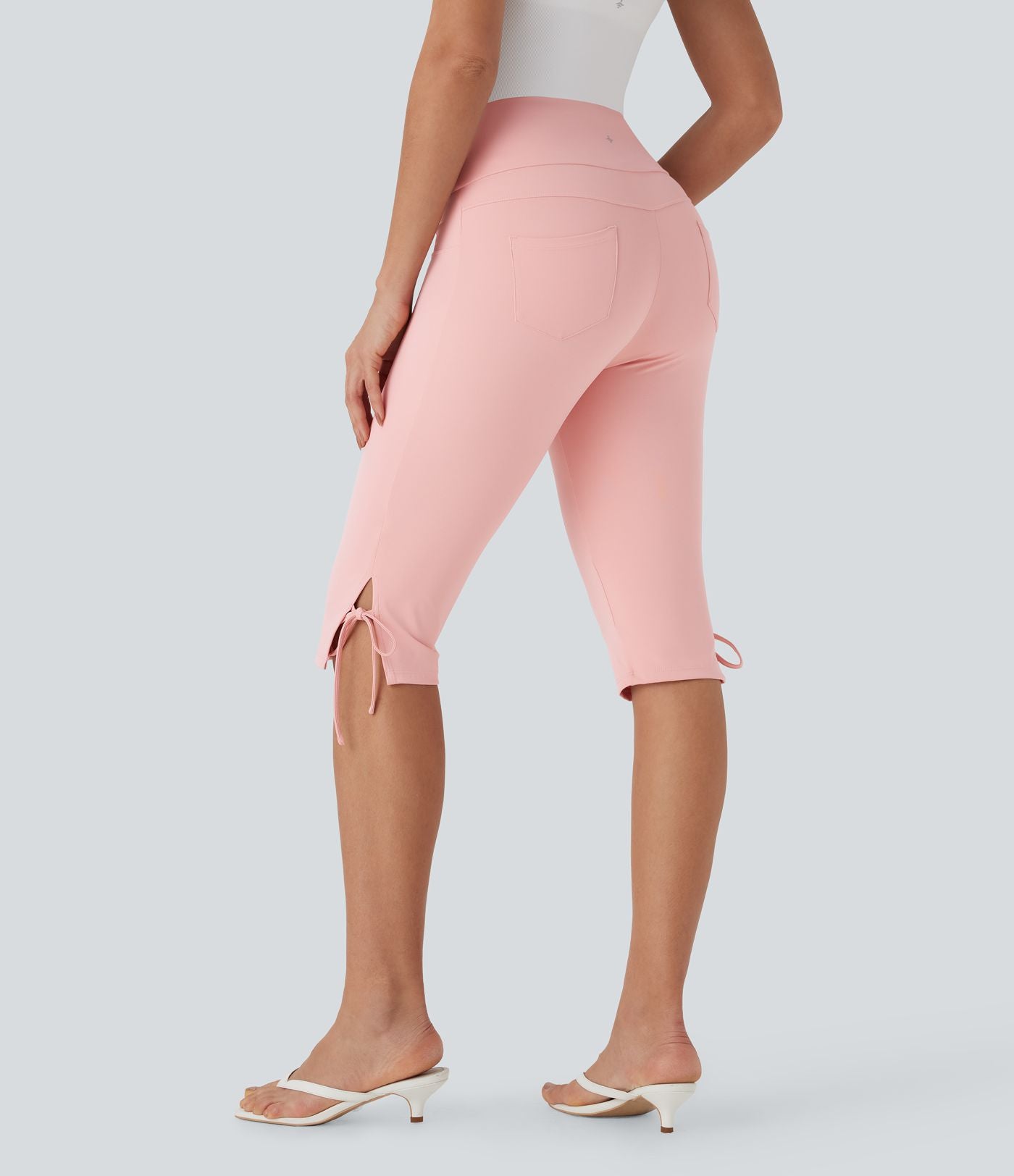 Pantalon corsaire décontracté taille moyenne à laçage avec poches arrière