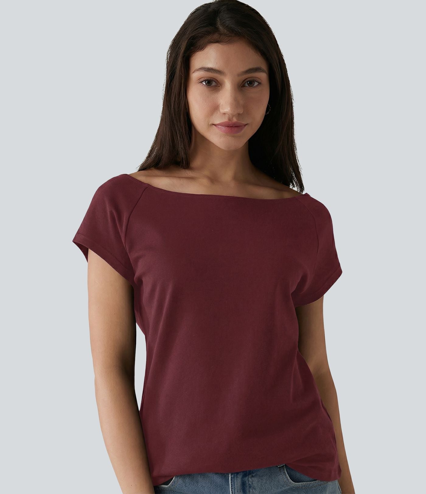 T-shirt décontracté col bateau manches courtes coton