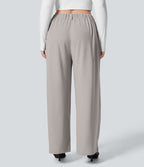 Halara Flex™ Pantalon tailleur Grande taille à Taille Haute, Poches Latérales Plissées, Jambes Larges, en Tissu Gaufré