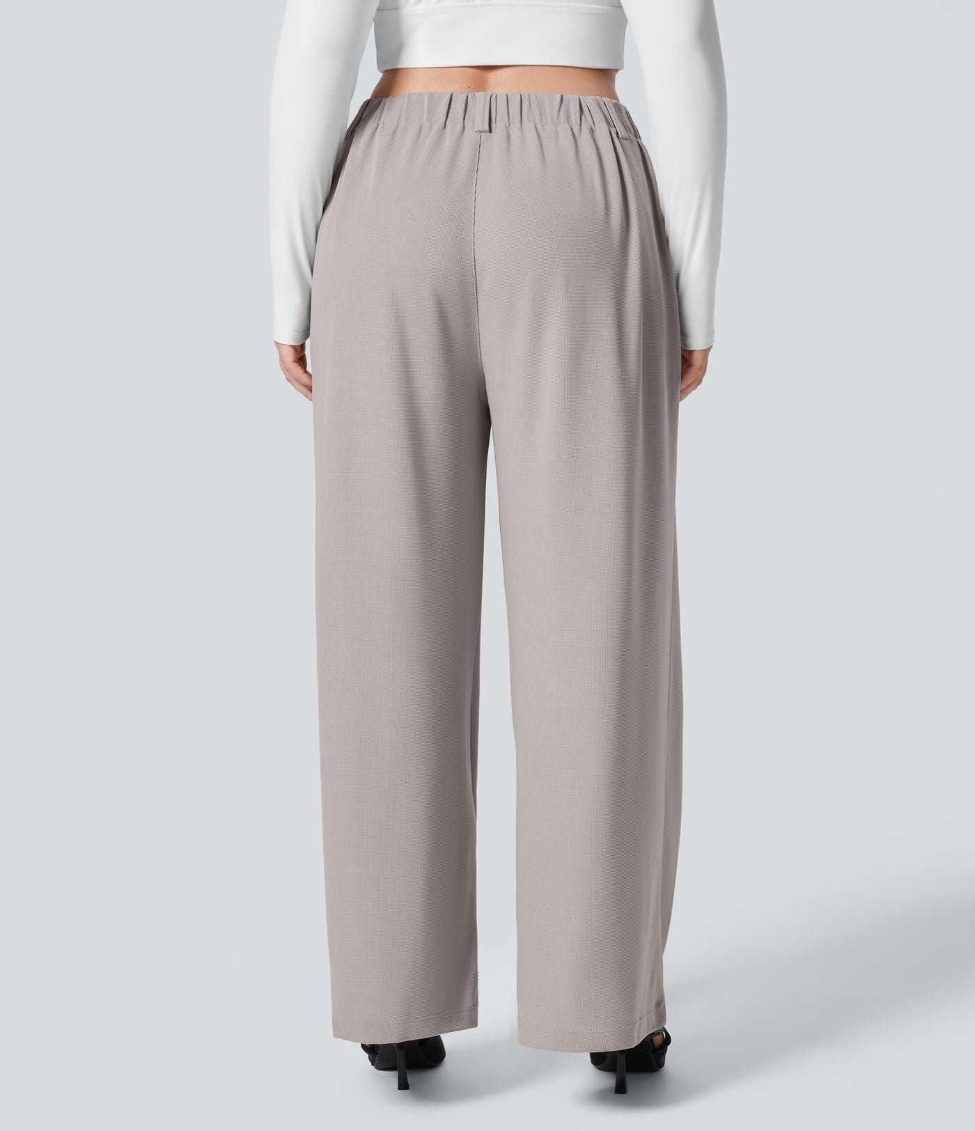 Halara Flex™ Pantalon tailleur Grande taille à Taille Haute, Poches Latérales Plissées, Jambes Larges, en Tissu Gaufré