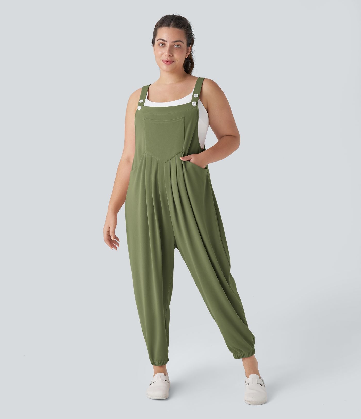 Sangle Réglable Bouton Plusieurs Poches Plissé Gaufré Casual Grande Taille Salopette