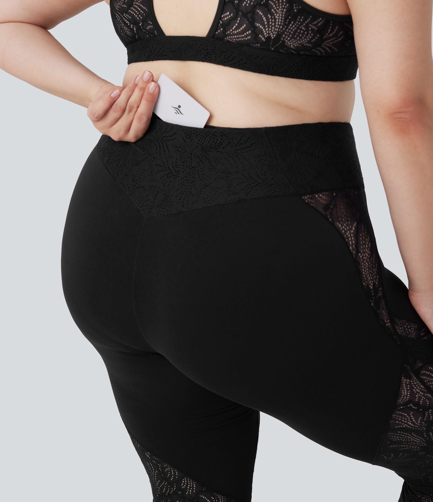 Pantalon de yoga évasé grande taille taille haute croisé dentelle contrastée Softlyzero™ avec poche