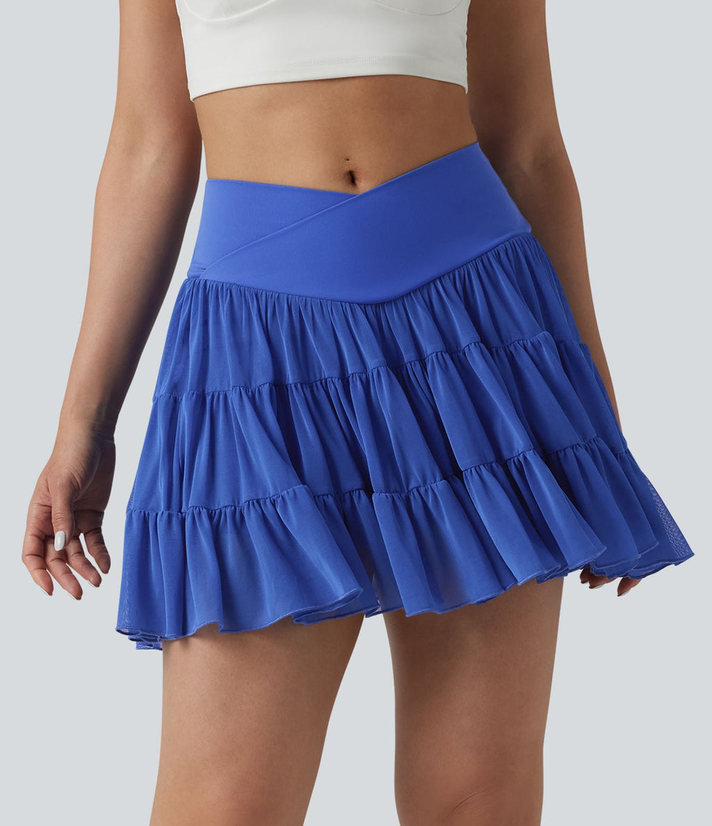 Jupe-short de tennis mini taille haute croisée fluide avec poches