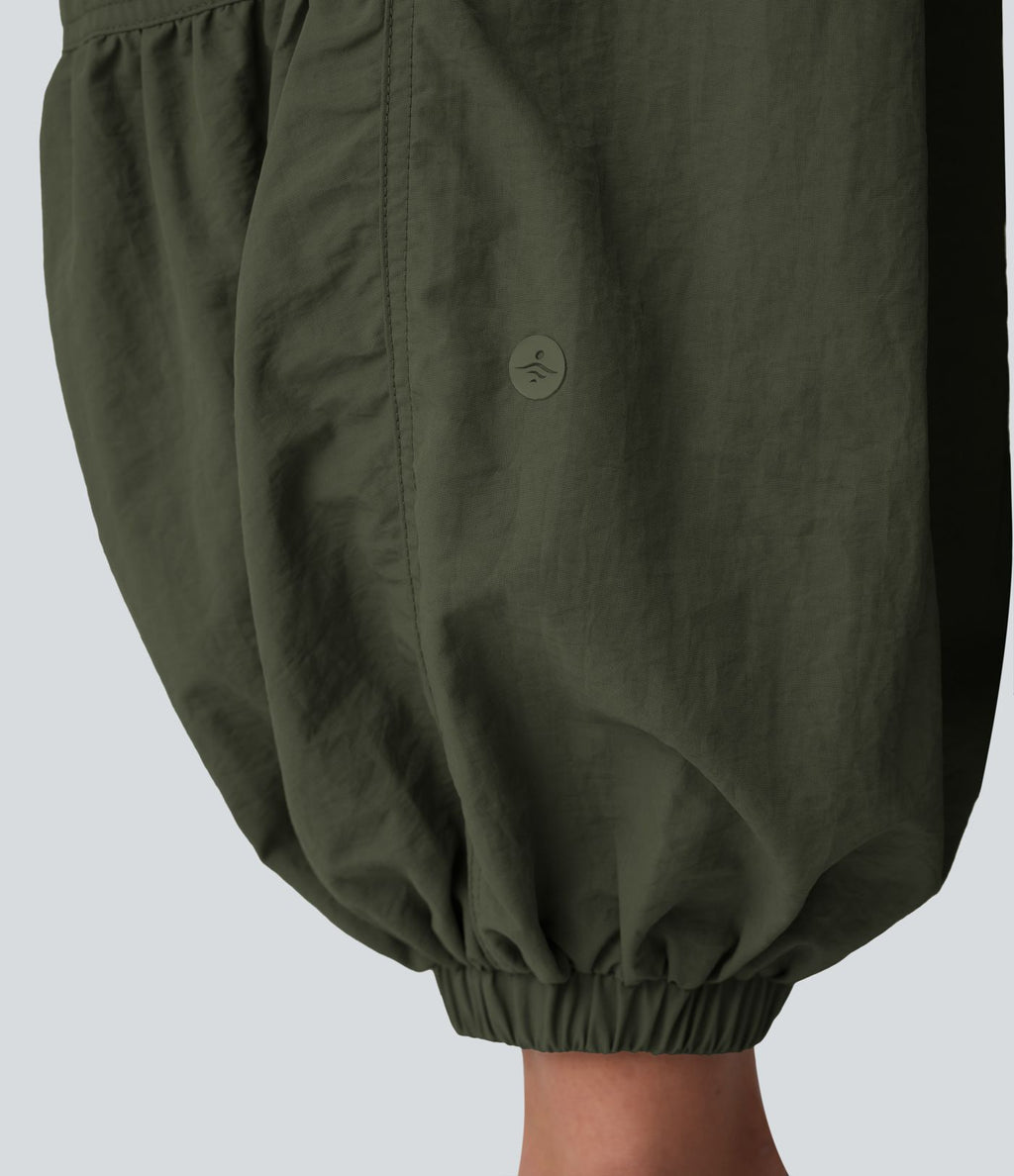 Jogging cargo décontracté parachute taille moyenne à cordon avec poches latérales et fronces