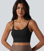 Brassière de sport de yoga en maille côtelée col U, maintien léger et soutien-gorge intégré
