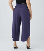 Breezeful™ Pantalon de Vacances Grande Taille Taille Haute avec Découpe Croisée Plissé Poche Latérale Fente et Séchage Rapide