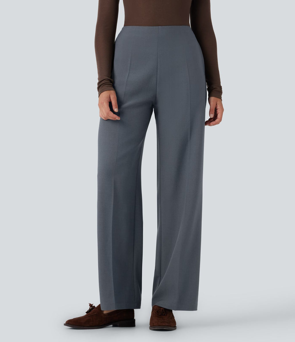 Pantalon tailleur taille haute fermeture éclair jambe droite avec poches