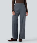 Pantalon tailleur taille haute fermeture éclair jambe droite avec poches