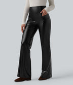 Pantalon similicuir évasé gainant taille haute stretch avec poches