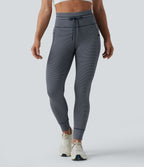 Legging de yoga rayé taille haute avec cordon de serrage et poches