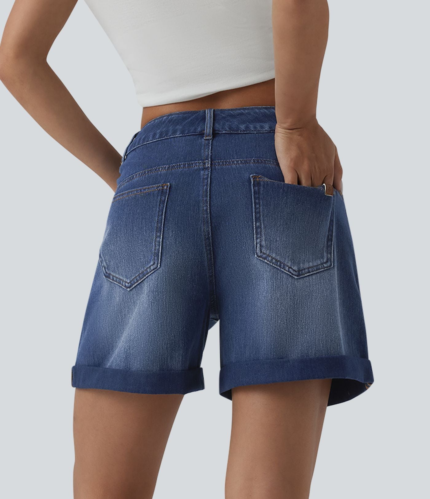 Short tailleur Halara Flex™ denim ample casual ourlet roulotté taille haute avec poches