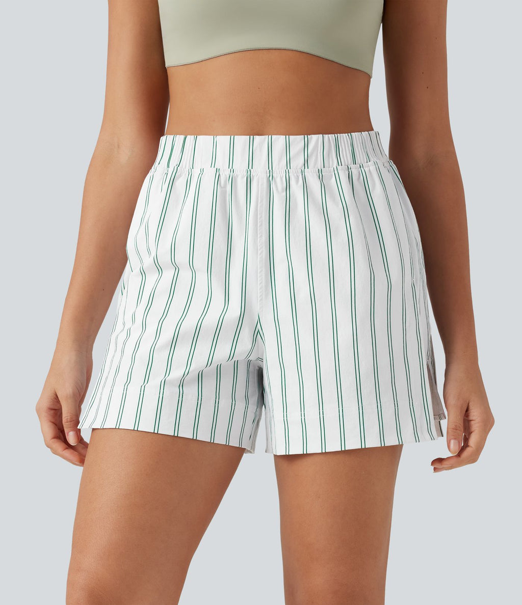 Short de tennis à rayures, taille haute, fente, 10 cm, à poches