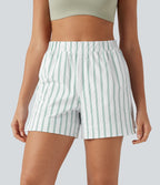 Short de tennis à rayures, taille haute, fente, 10 cm, à poches