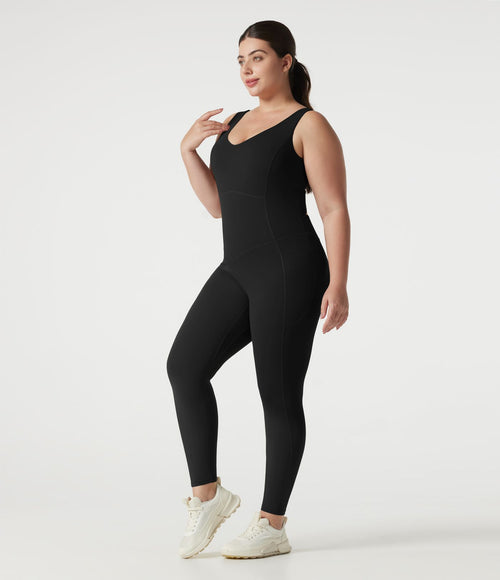 Combinaison de sport grande taille Halara UltraSculpt™ col V croisé dos nu ventre plat push-up brassière intégrée avec poches
