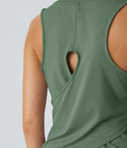 Top Débardeur Yoga Uni à Ourlet Croisé et Découpe