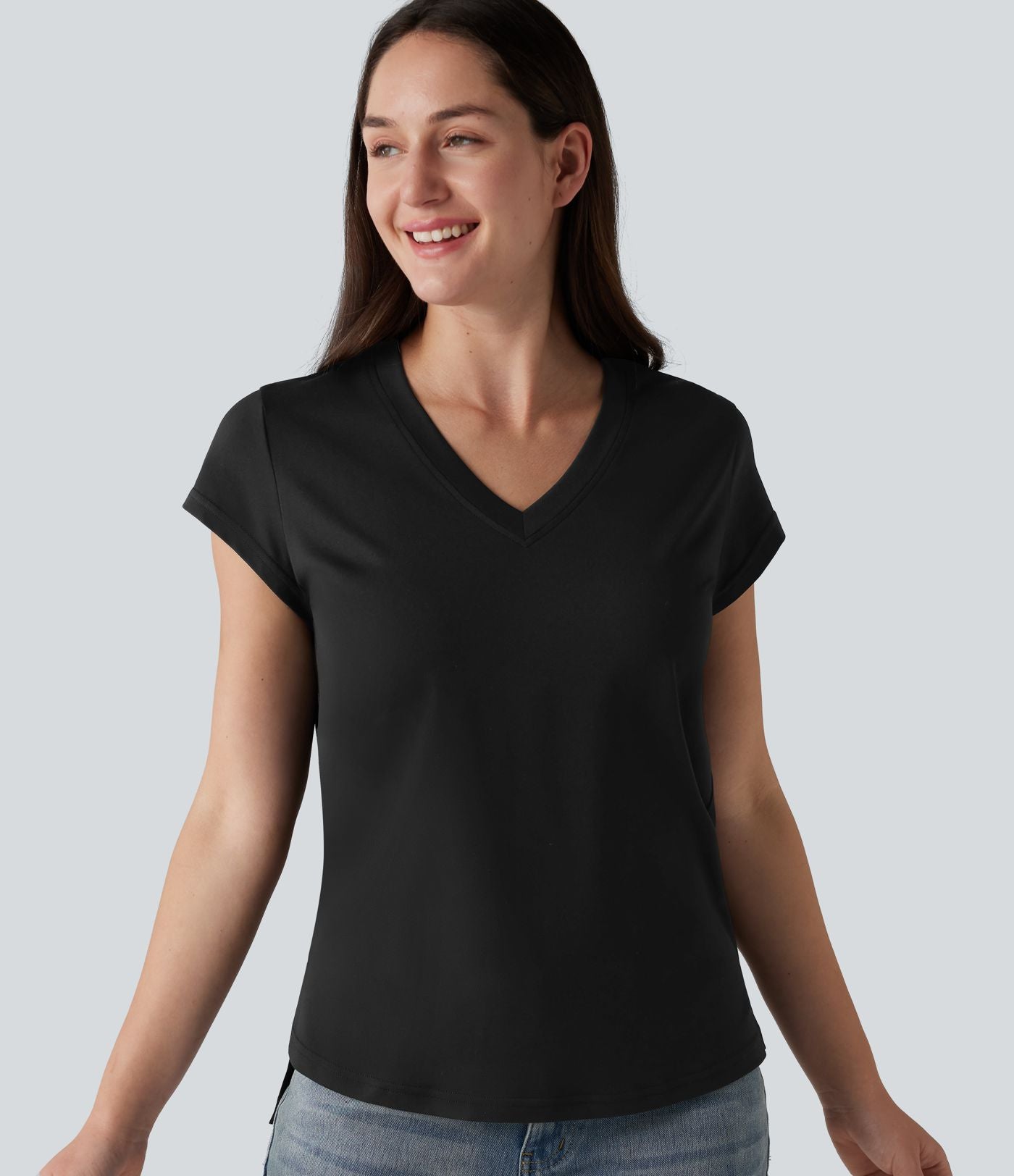 T-shirt casual col V manches courtes