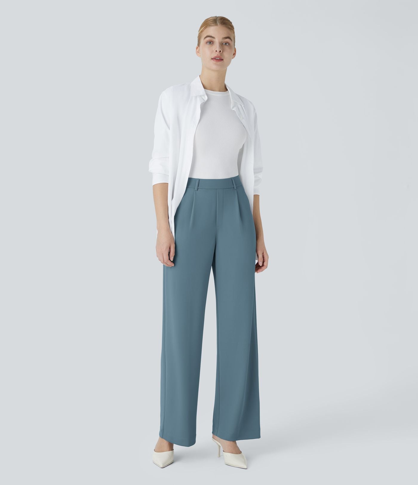 Halara Flex™ Pantalon Tailleur Droit à Taille Haute avec Pli Poches Latérales en Crêpe