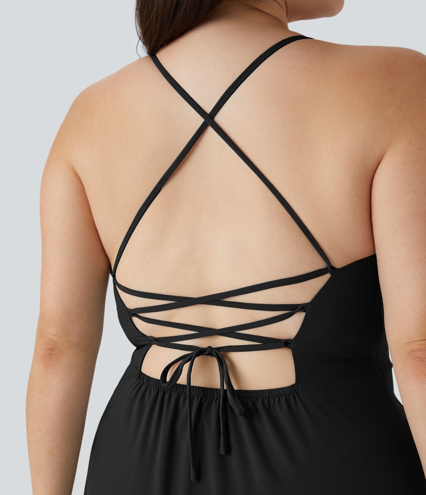 Breezeful ™ Robe Casual Grande Taille Maxi à Dos Nu Croisillons Lacés Fermeture Éclair Latérale Volants et Ourlet Fendu à Séchage Rapide
