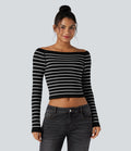 Haut de sport épaules dénudées manches raglan longues à rayures sans couture OneForm Seamless Flow