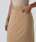 Jupe crayon midi tailleur asymétrique taille moyenne fendue avec poches