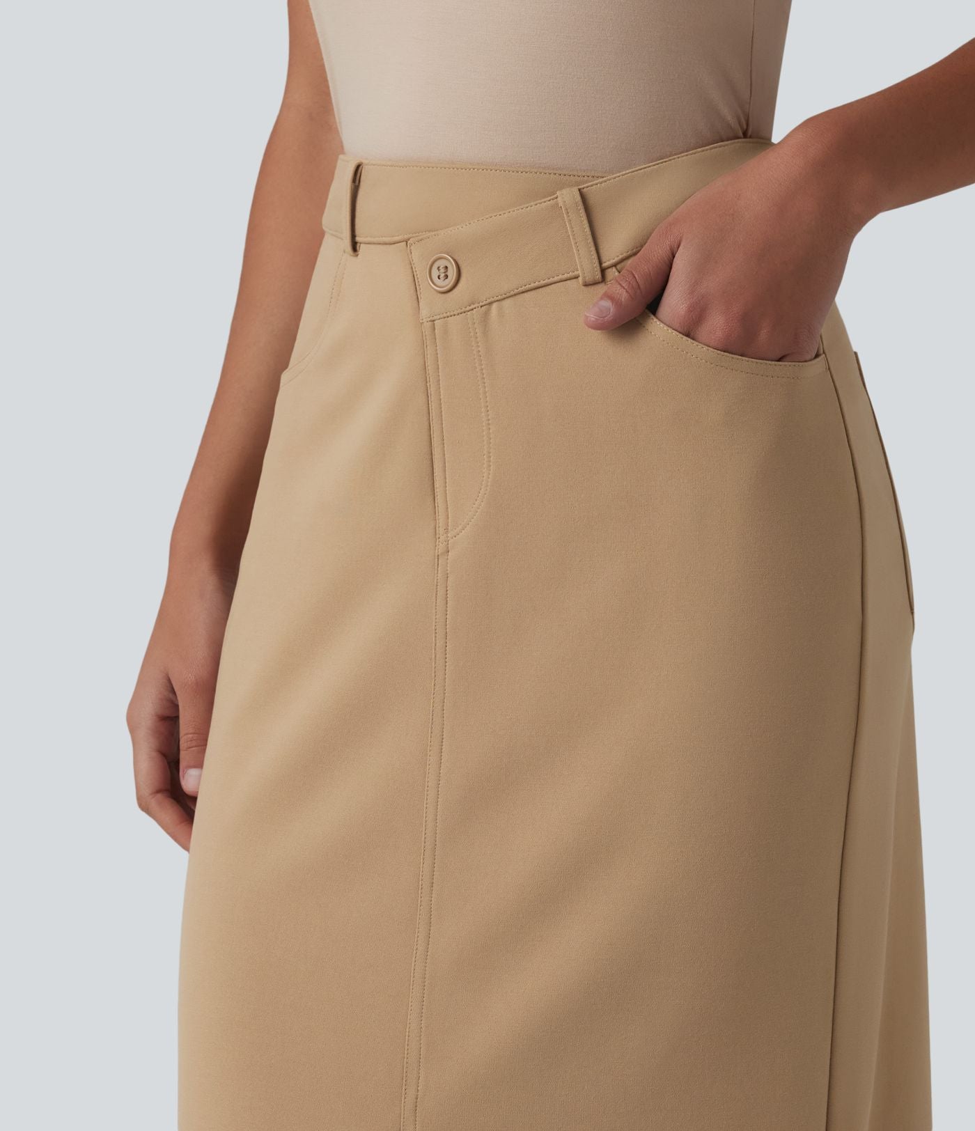 Jupe crayon midi tailleur asymétrique taille moyenne fendue avec poches
