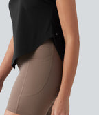 Haut de sport yoga asymétrique à une épaule manches courtes ourlet arrondi asymétrique séchage rapide