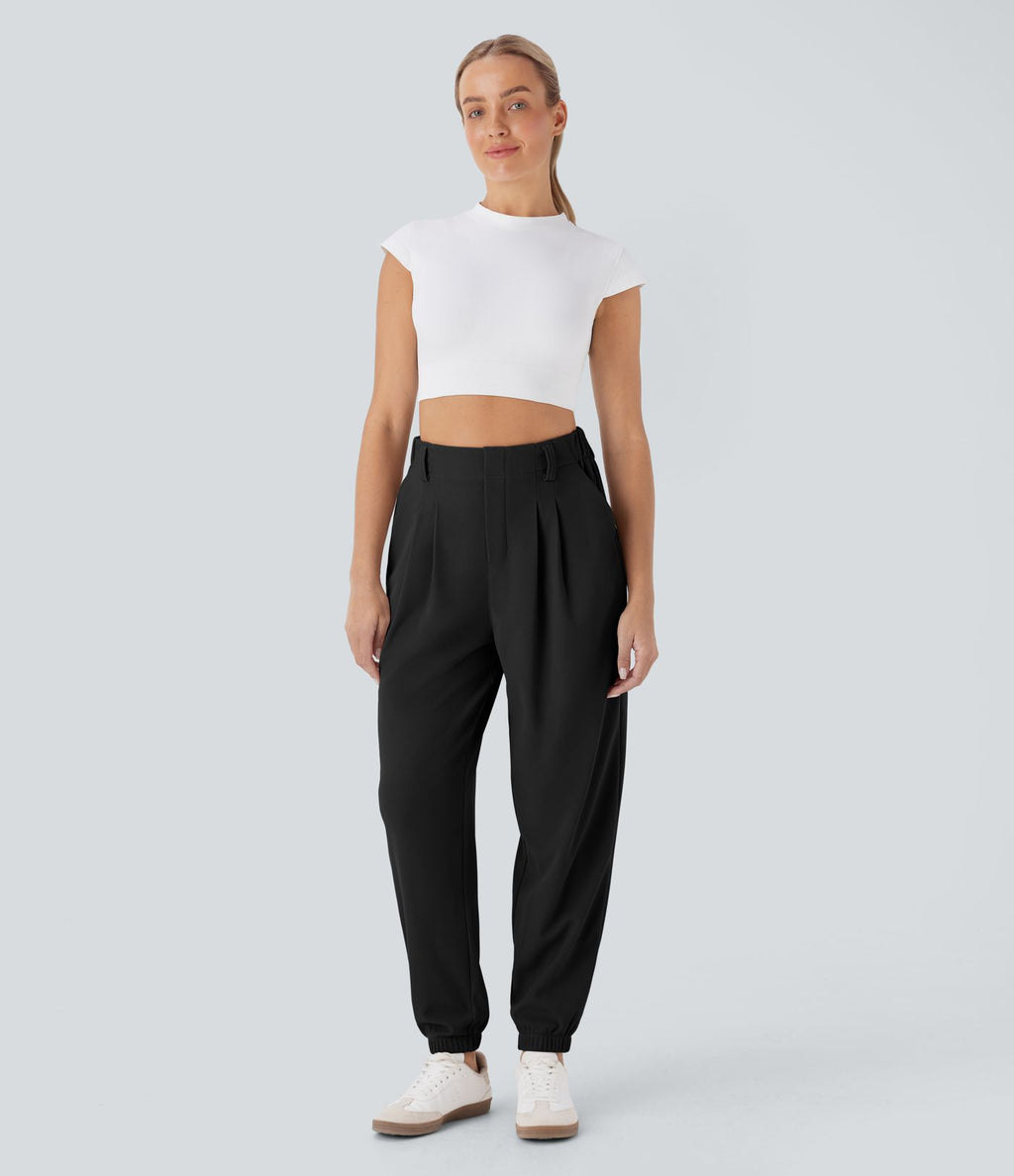 Pantalon de jogging décontracté taille haute fuselé en tissu gaufré avec poche latérale