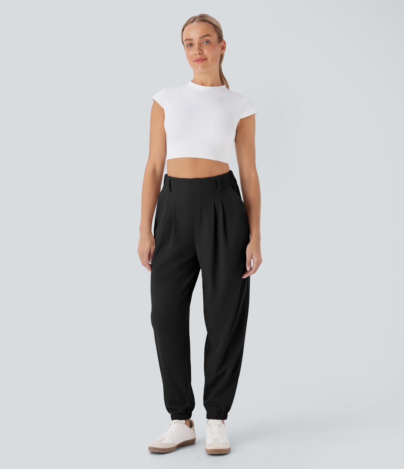 Pantalon de jogging décontracté taille haute fuselé en tissu gaufré avec poche latérale