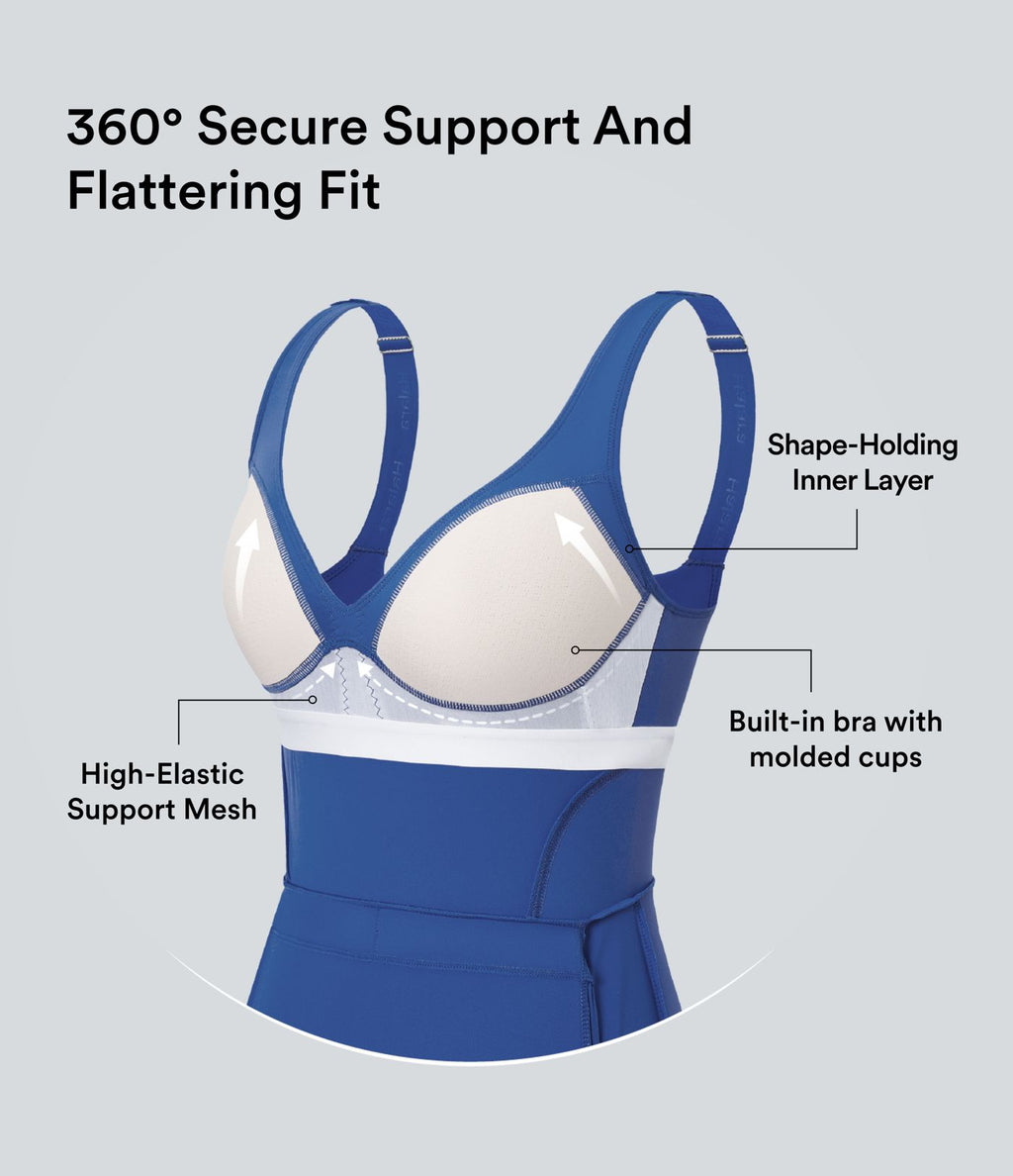Robe active de yoga 2-en-1 Softlyzero™ Plush avec bretelles ajustables, armatures push-up, dos nu et poches-Easy Peasy