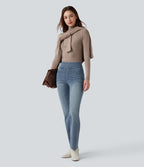 Halara Flex™ Jean bootcut décontracté extensible délavé taille haute à poches multiples