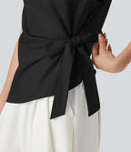 Blouse casual col bateau en mélange de lin à [manches cap] nouée sur le côté