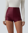 Short décontracté taille haute skinny extensible en PU