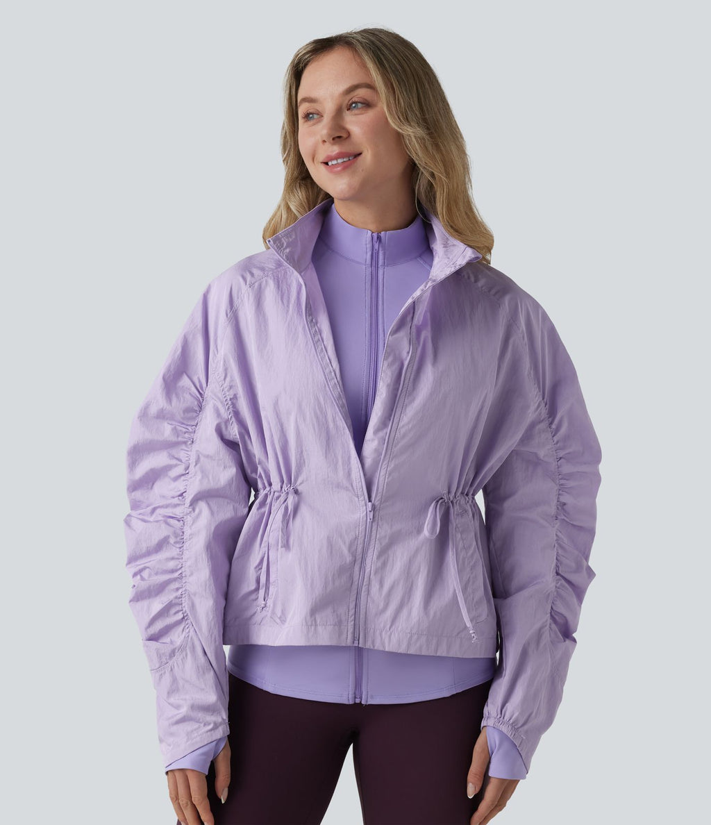 Veste de randonnée 3-en-1 déperlante col montant avec manches froncées, cordon de serrage, trous pour les pouces et poches