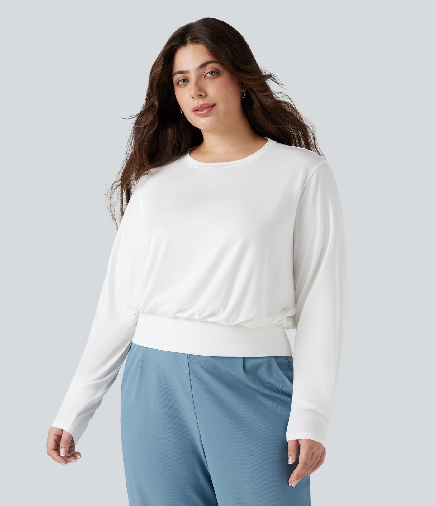 Top grande taille col rond manches longues