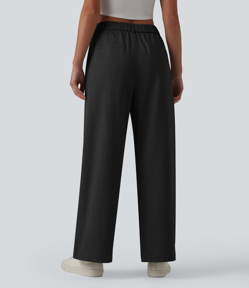 Pantalon chino tailleur en coton, taille haute, coupe droite et poches