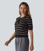 Pull de travail col Henley manches courtes rayé