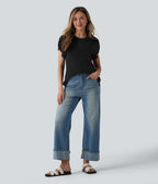 Pull décontracté col rond manches chauve-souris avec poche