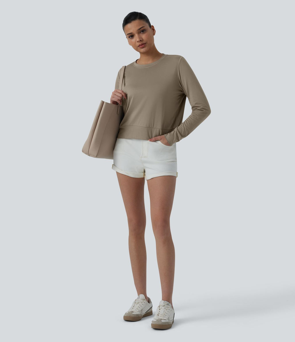 T-shirt casual col rond manches longues coupe ample