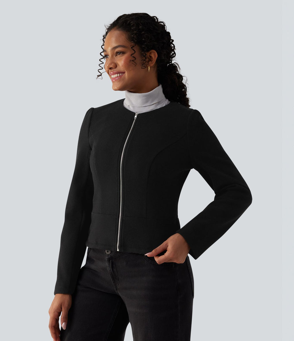 Veste tailleur polaire col rond manches longues à fermeture éclair